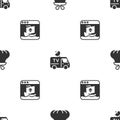 Set Wallet, TV News car and Internet piracy on seamless pattern. Vector