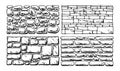 Set of walls. Masonry in construction of houses and fences. Natural building material. Hand drawn outline sketch