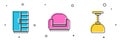 Set Wardrobe, Armchair and Lamp hanging icon. Vector