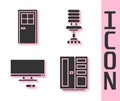 Set Wardrobe, Closed door, Smart Tv and Office chair icon. Vector