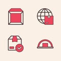 Set Warehouse, Carton cardboard box, Worldwide shipping and ackage with check mark icon. Vector Royalty Free Stock Photo