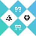 Set Warning road sign, Road traffic, and Hospital icon. Vector Royalty Free Stock Photo