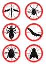 Set of warning signs with insects. Pests. Vector illustration