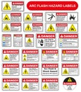 A set of warning signs and safety symbols against the causes of ordinary electrical shocks and against electrical flash injuries Royalty Free Stock Photo