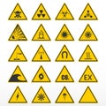 Set of warning signs. Yellow triangles as hazard symbols.