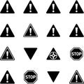 Set of warning and stop signs with exclamation marks and stop text isolated on transparent background Royalty Free Stock Photo