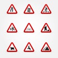 Set of Warning traffic signs