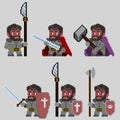 Set of warriors pixel characters in art style