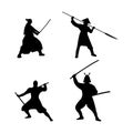 The Set of Warriors Silhouette on white background. Royalty Free Stock Photo