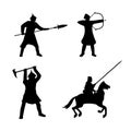 The Set of Warriors Silhouette on white background. Royalty Free Stock Photo