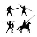 The Set of Warriors Silhouette on white background. Royalty Free Stock Photo
