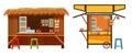 Set Warung street food cafe restaurant small family owned busines, store shop. Vector isolated cartoon style