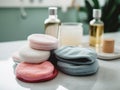 A set of washable makeup remover pads at counter top. AI generative image.