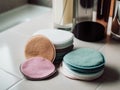 A set of washable makeup remover pads at counter top. AI generative image.