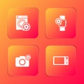 Set Washer setting, Smartwatch, Photo camera and Microwave oven icon. Vector