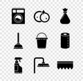 Set Washer, Washing dishes, Garbage bag, Spray bottle with detergent liquid, Shower head, Sponge bubbles, Rubber plunger