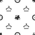 Set Washer, Water spill and Towel on hanger on seamless pattern. Vector Royalty Free Stock Photo