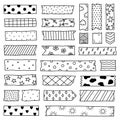 Set of washi tape strips with various cute designs isolated on white background