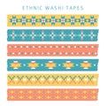 Set of washi tapes with trendy Aztec, Mexican or Navajo patterns, ethnic