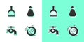 Set Washing dishes, Dustpan, Water tap and Garbage bag icon. Vector Royalty Free Stock Photo