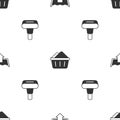 Set Washing modes, Basin with soap suds and Garment steamer on seamless pattern. Vector Royalty Free Stock Photo