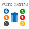 Set waste containers. Flat containers for recyclable materials, waste bins for sorting waste. Royalty Free Stock Photo