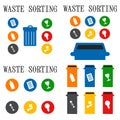 Set waste containers. Flat containers for recyclable materials  waste bins for sorting waste. Royalty Free Stock Photo