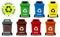 Set of waste sorting concept or colorful garbage bin or trash can waste basket or recycling ecology concept. eps 10 vector