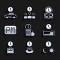 Set Waste of time, Coffee, Day and night with, Time to sleep, Work, is money and travel icon. Vector