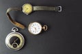 Set of vintage style watches on black background Royalty Free Stock Photo