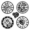 Set of Watches in the Victorian style, hand drawn. Vector illustration