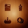 Set Water drop, Big bottle with clean water, Washbasin tap and Glass on wooden background. Vector Royalty Free Stock Photo