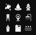 Set Water drop, Fire hydrant, Glass with water, Big bottle clean, Waves of and evaporation, cooler and location icon