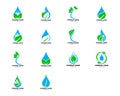 Set Of Water Drop Leaf Nature Logo Design Template