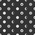 Set Water drop, Libra zodiac, Great Bear constellation and Moon and stars on seamless pattern. Vector Royalty Free Stock Photo