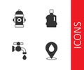 Set Water drop with location, Fire hydrant, tap and Big bottle clean water icon. Vector
