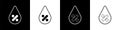 Set Water drop percentage icon isolated on black and white background. Humidity analysis. Vector Royalty Free Stock Photo