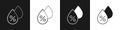 Set Water drop percentage icon isolated on black and white background. Humidity analysis. Vector Royalty Free Stock Photo
