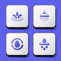 Set Water drop, Shower, Recycle clean aqua and filter cartridge icon. White square button. Vector