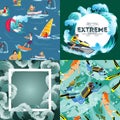 Set of water extreme sports backgrounds, isolated design elements Royalty Free Stock Photo