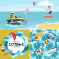 Set of water extreme sports backgrounds, isolated design elements Royalty Free Stock Photo