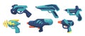 Set of Water, Laser or Blaster Guns, Handguns and Rayguns Weapon. Toys for Kids Game, Alien Space Arms or Child Pistols Royalty Free Stock Photo