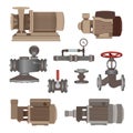 Set-water motor, pump, valves for pipeline. Vector Royalty Free Stock Photo