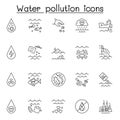 Set of water pollution Related Vector Line Icons. Contains such Icons as dirty water, contaminate, industry waste, plastic bottle Royalty Free Stock Photo