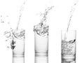 Set Water poured in glass transparent white on background Royalty Free Stock Photo