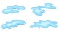 Set of water puddle, liquid cartoon style. Drop isolated on white background. Blue split, splash on floor. Vector Royalty Free Stock Photo