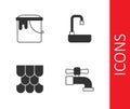 Set Water tap, Paint bucket, Roof tile and Washbasin icon. Vector Royalty Free Stock Photo