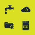 Set Water tap, SSD card, Delete folder and Cloud sync refresh icon. Vector