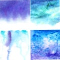 Set of watercolor backgrounds with various textures. blue, purple, violet and turquoise colors Royalty Free Stock Photo