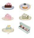 Set of watercolor aesthetic desserts and confectionery in plates